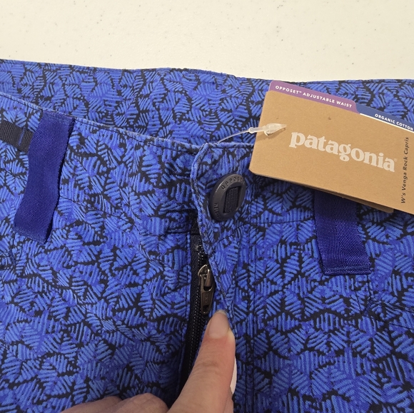 Patagonia Women's Venga Rock Capris Outdoor Blue Hex Batik Cotton Pants Size 10 - Picture 9 of 14